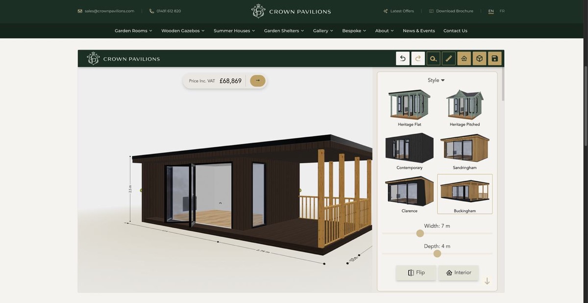 Crown Pavilions configurator: style and dimensions
