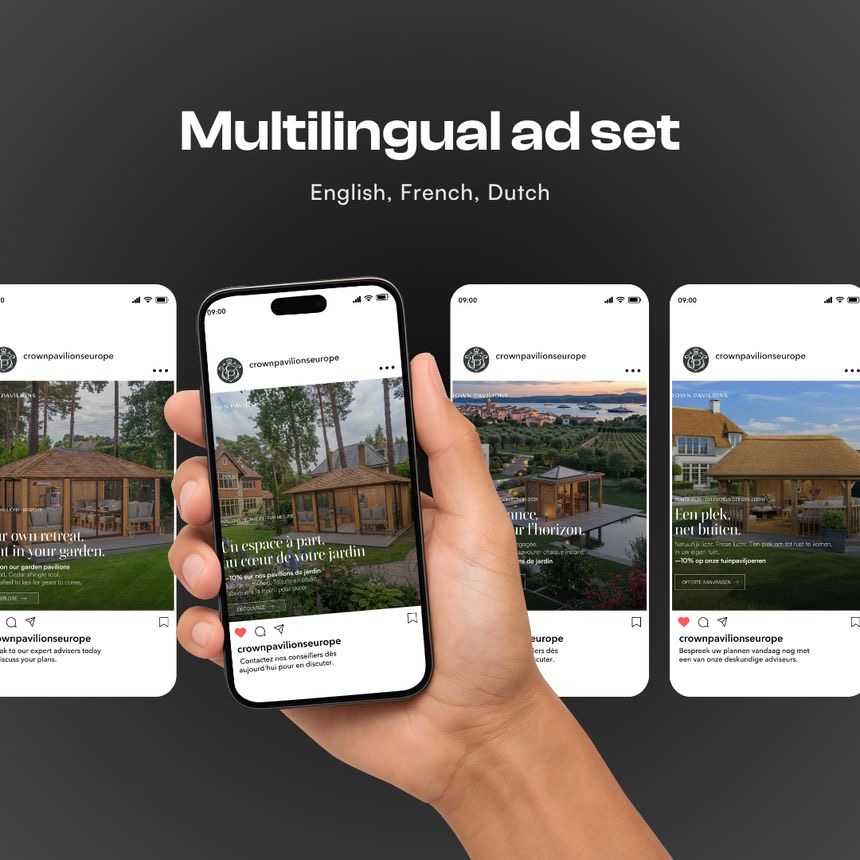 Crown Pavilions Europe multilingual ad set